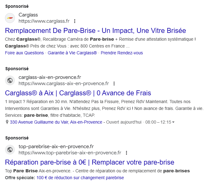 Affichage d'une campagne de marque sur le réseau Google Search
